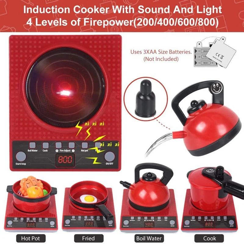 

Kids Pretend Play Toys Kitchen Cooking Set with Cookware Pots and Pans Set, Cutting Food,Kitchen Induction Cooker Toys