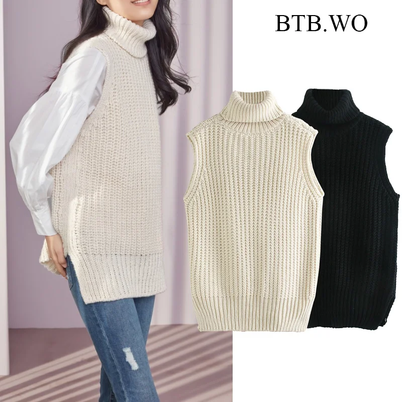 Свитер BTB.WO Za жилет Женский вязаный свитер винтажный с высоким воротником женский