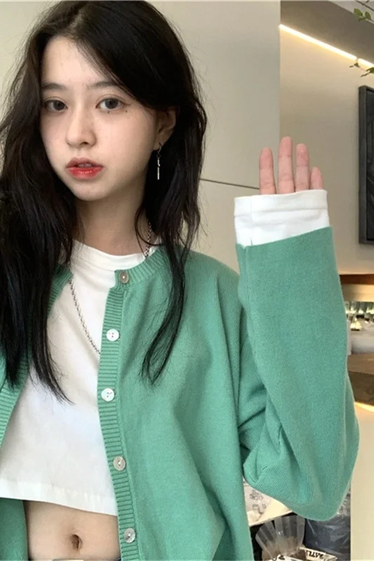 Свитер женский осень 2021 тонкий короткий кардиган с длинным рукавом |