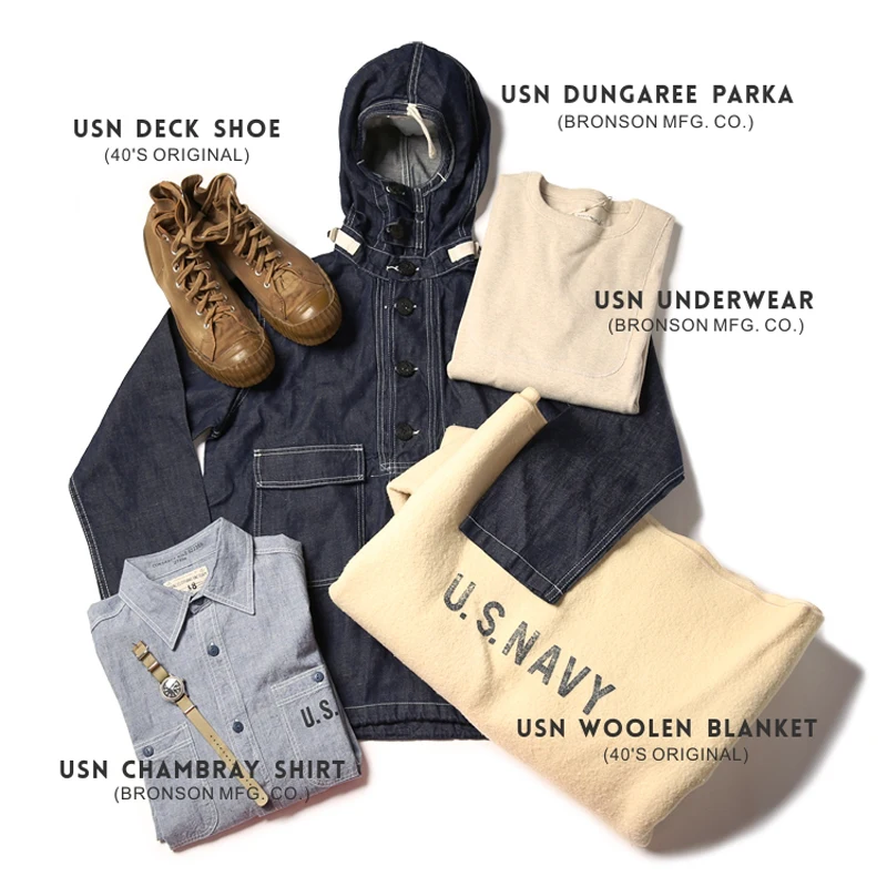 Bronson WW2 USN ШАМБРЕ Рабочие Рубашки мужские винтажные Selvage темно-синий усталость утилита