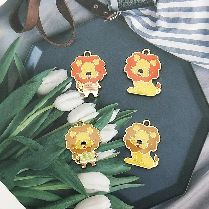 

10pcs/bag Lovely Lion King Enamel Pendants Charms Gold Metal Animals Lion Charms For DIY Handmade Jewelry Earring Accessories