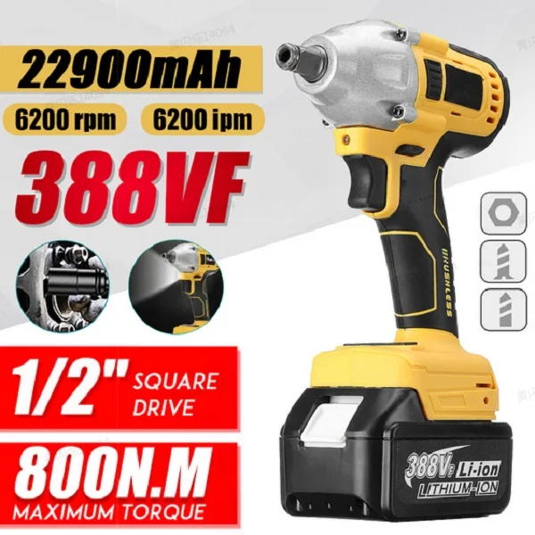 

Гайковерт ударный бесщеточный Электрический, 1/2 нм, дюйма, 2x мАч