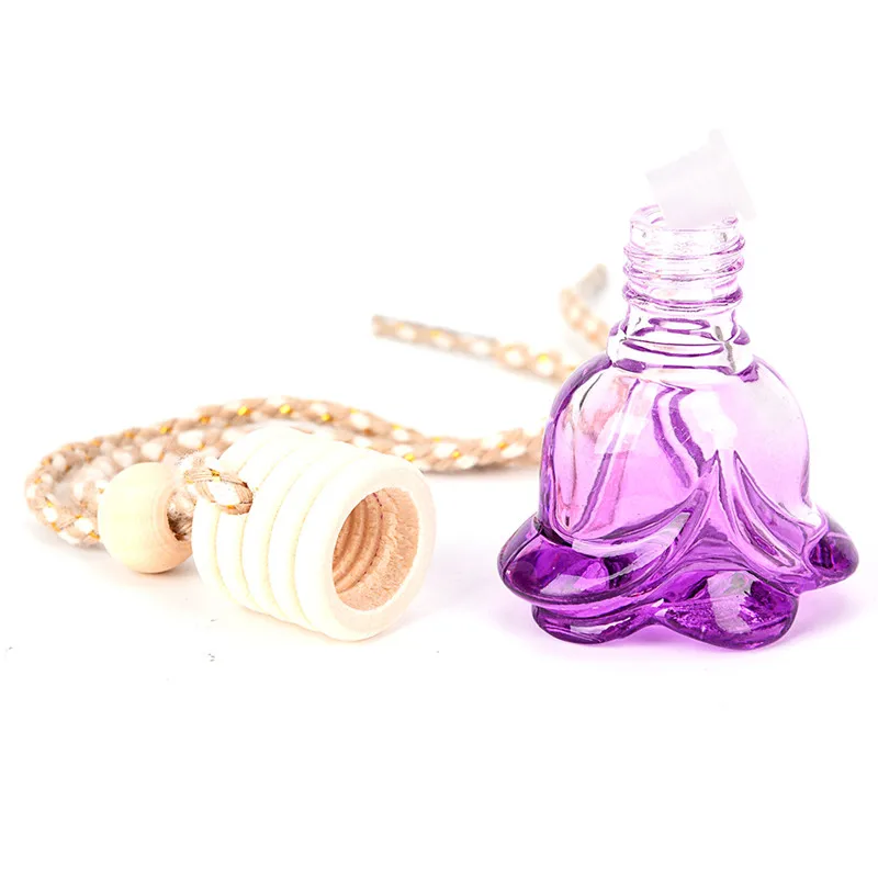 

Air Freshener Essential Oil Hanging Glass Empty Bottle Car Perfume Bottle Car-styling Flower Shape Auto Ornament Perfume Pendant