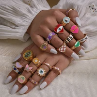 20pcspack colorful metal paint coating rings set for women girls vintage mushroom heart alt ring lot party accessories anillos
