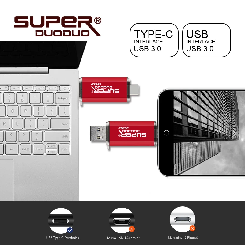 Флеш-накопитель OTG USB 3,0, флеш-накопитель, 128 ГБ, Тип C, Micro Usb накопитель, 16 ГБ, 32 ГБ, 64 ГБ, флешка для устройства type-C