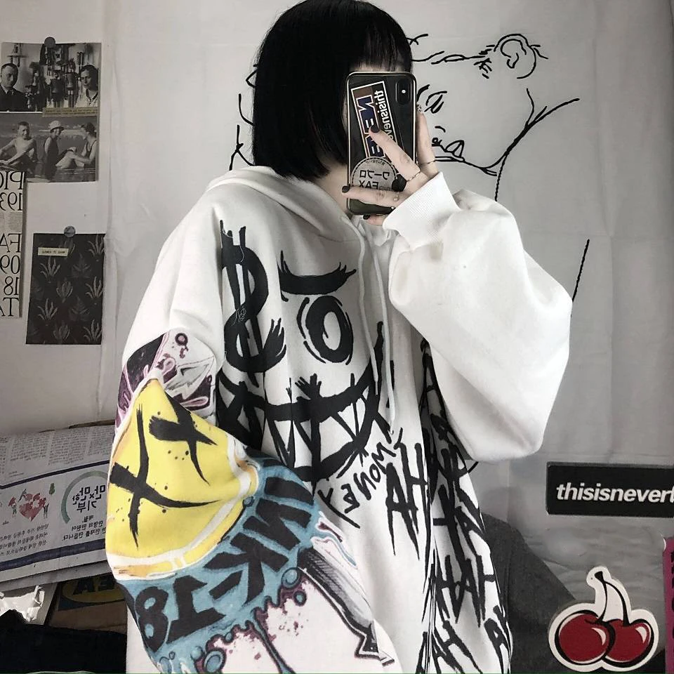 

Gothic Japan Cartoon Hip Hop Hooded Sweatshirt Oversize Women Spring Autumn Funny Punk Hoodies Tops Females Clothes Hoodie Girl