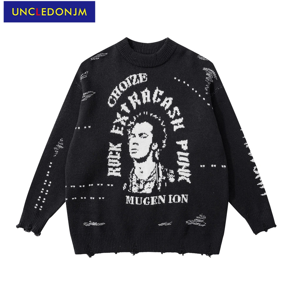

UNCLEDONJM Distressed knitted sweater men ripped sweaters designer clothes 2021 FW High Street pullover men sweaters L5808