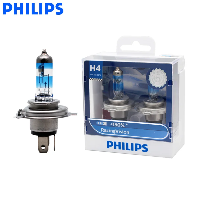 Philips H4 9003 12V Racing Vision + 150% более яркие Автомобильные фары Hi/lo галогенная лампа ралли