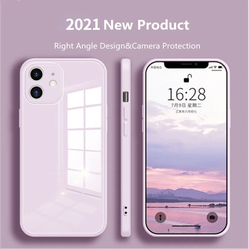 

Liquid Silicone Tempered Phone Glass Case For iPhone 11 12 13 Pro Max XS XR X 8 7 Plus SE 2020 Cell Phone Lens Protection Cover