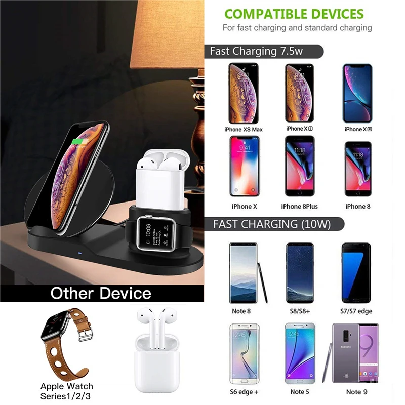 Для Apple IPhone X XR XS Max 8 Plus Watch Series 1 2 3 4 Airpods в Быстрое беспроводное зарядное устройство