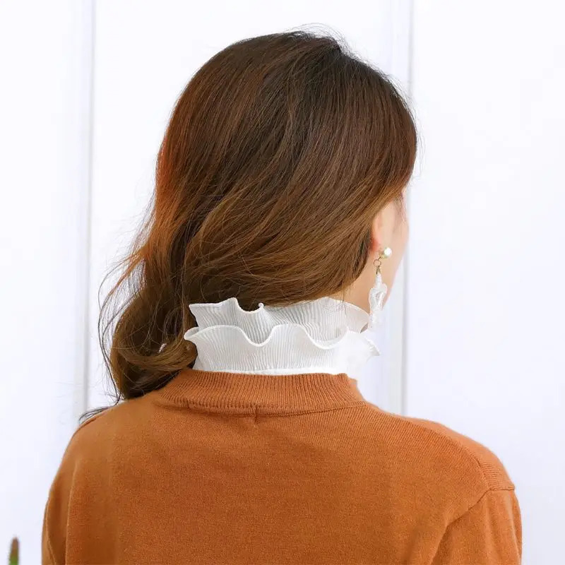 

2021 Women Sweet Layer Agaric Ruffles Stand False Fake Collar Button Down Half-Shirt