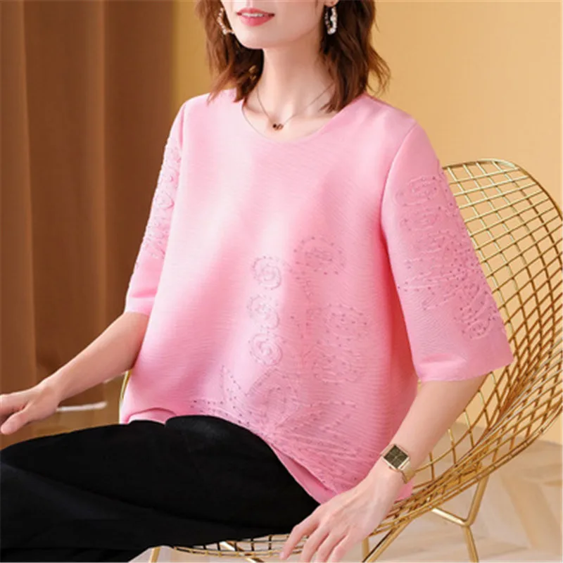 

Miyake раза размера плюс, женские футболки с рисунками из мультфильмов весенне-осенние сапоги выше колена Весна 2021 новый дизайн чувство бисеро...