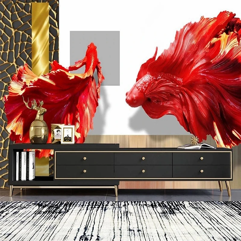 

Современные трехмерные тисненые обои с изображением Красной золотой рыбки декоративный фон для стены фотообои товары для дома на заказ