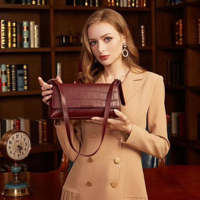 

Women Single Strap Messenger Bag Lady High Quality Leather Alligator Shoulder Bags Solid Color Fashion Bag Valentine's Day Gift