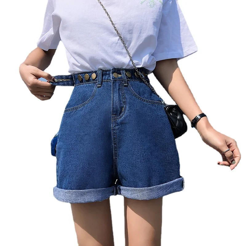 

2021 Spring and Summer Net Red New High-waisted Jeans A-line Is Thin and Wear Loose Wide-leg Hot Pants Jean Shorts Women Summer