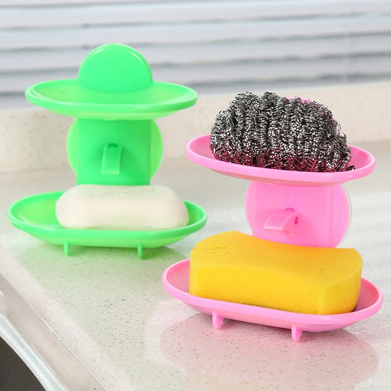 

2021 Hottest Double Layers Soap Box Kitchen Tools Bathroom Accessories Soap Dish Suction Holder Storage Basket Soap Box Stand