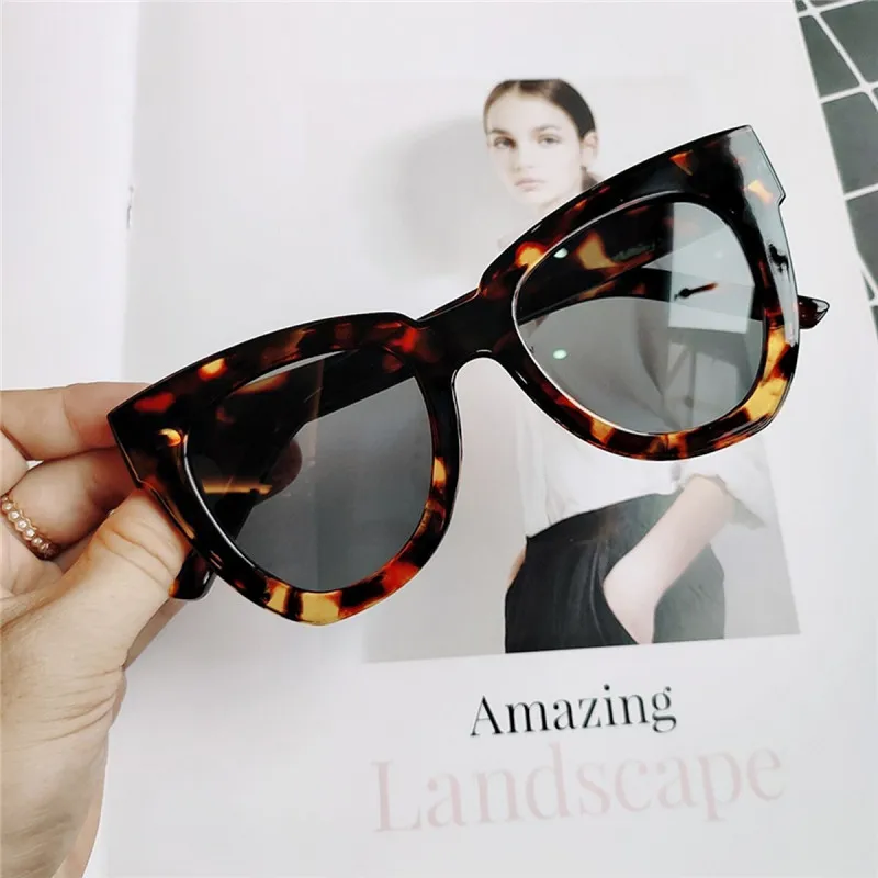 sunglasses cat eye vintage New black and white striped big frame sun glasses female round face anti-UV | Аксессуары для одежды