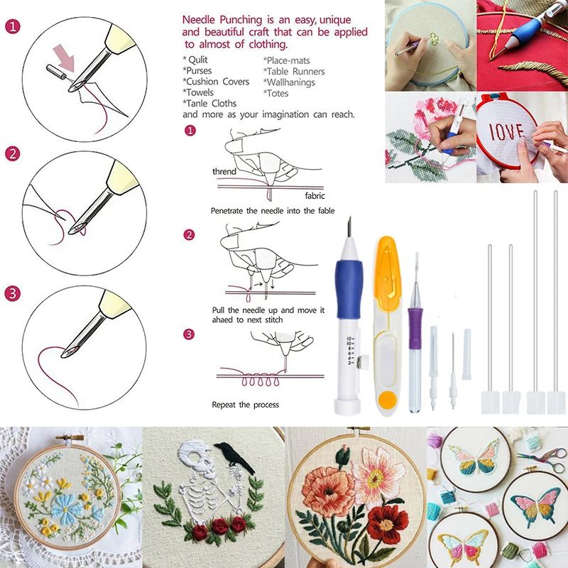 Magic Embroidery Pen Set Needle knitting Needles Tool Fancy Interchangeable Punch Tools Home Sewing Accessories | Дом и сад