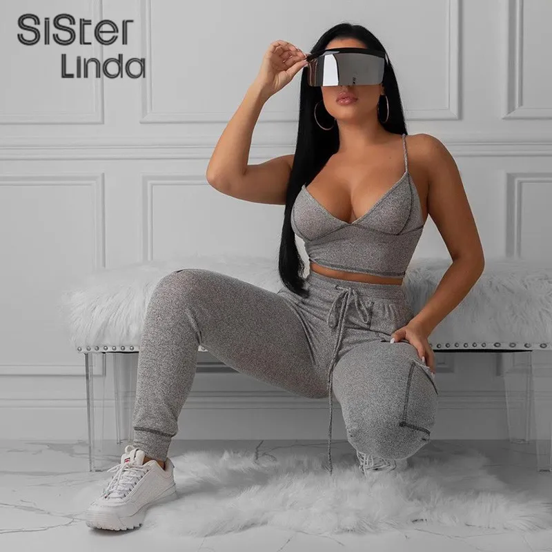 Женский спортивный костюм Sisterlinda комплект из 2 х предметов укороченный топ и