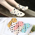 Летние невидимые женские модные забавные носки 5 цветов = 10 шт., повседневные короткие носки с милым мультяшным котом и тортом, Хлопковые женские прямые поставки