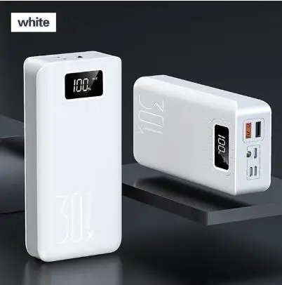 Белый 18650 Внешний аккумулятор 30000 мАч Внешний аккумулятор 2 USB QC Быстрая Зарядка Внешний аккумулятор светодиодный дисплей портативное зарядное устройство для телефона для Xiaomi - Цвет: Белый