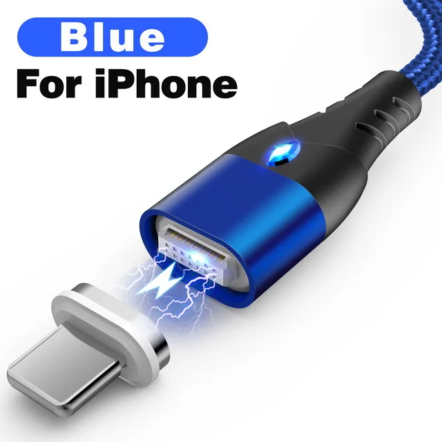 For iPhone Blue Магнитный кабель GETIHU 2 м, быстрая зарядка 3A для iPhone 11, samsung, зарядное устройство, быстрая зарядка 3,0, Micro usb type-C, магнитный шнур для зарядки телефона и передачи данных - Цвет: For iPhone Blue