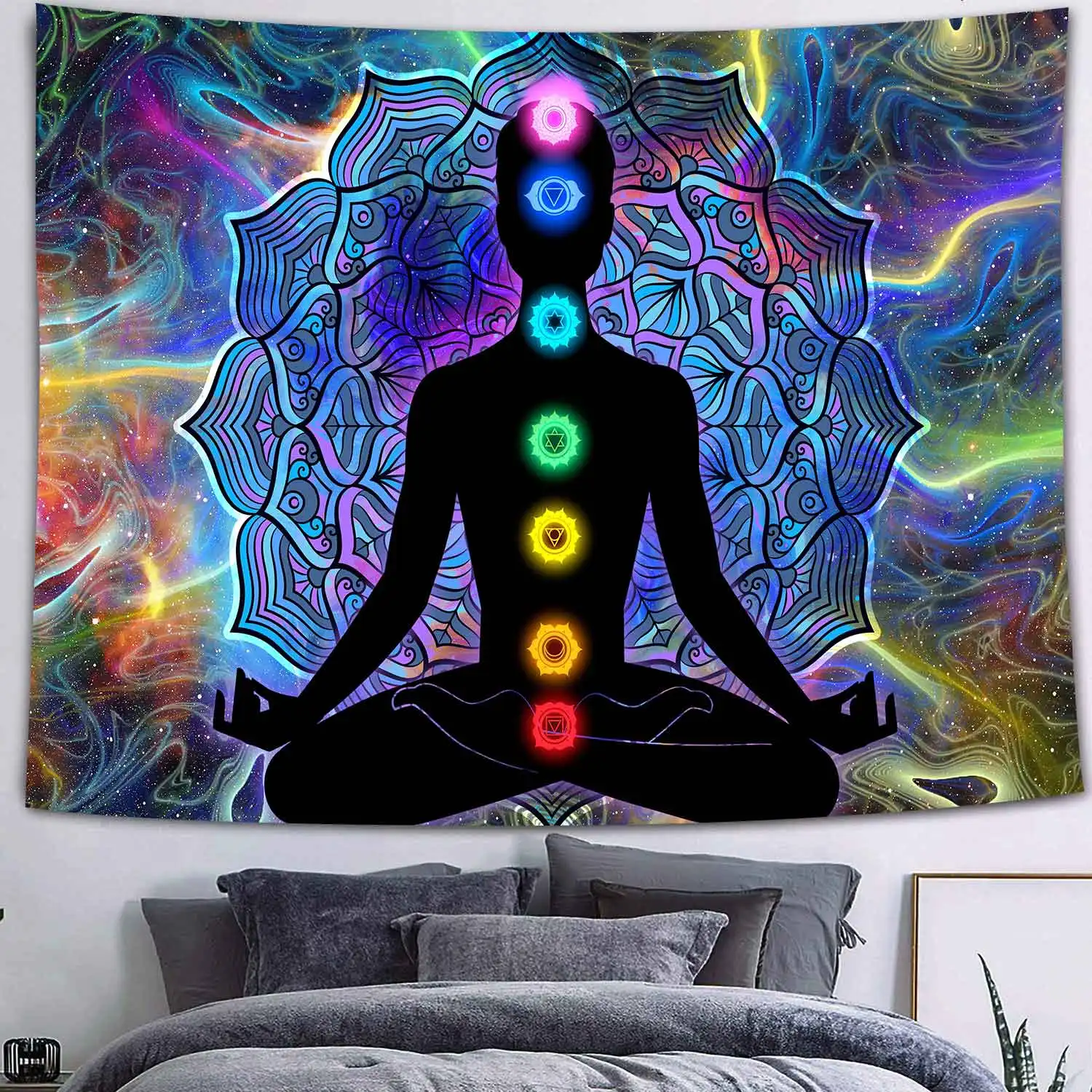 

Simsant Seven Chakra Tapestry Indian Chakra Tapestries Wall Hanging Egyptian Gods Anubis Sculpture Meditation Studio Decor
