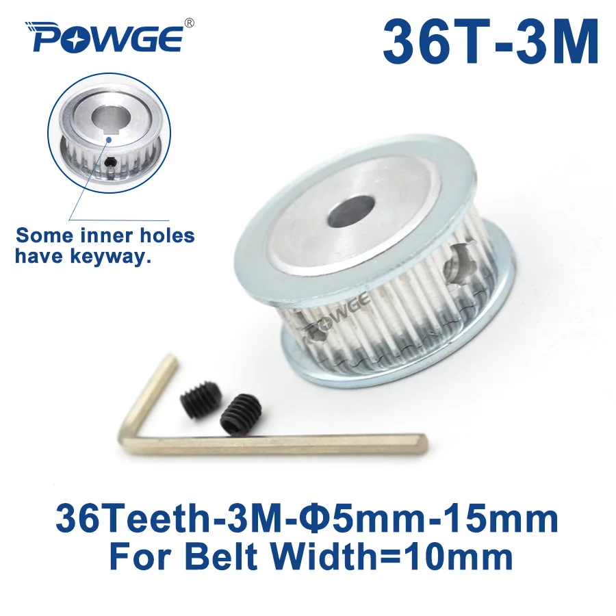 

POWGE 36 Teeth HTD 3M Synchronous Timing Pulley Bore 5/6/6.35/7/8/10/12/14/15mm for Width 10mm HTD3M belt pulley 36Teeth 36T