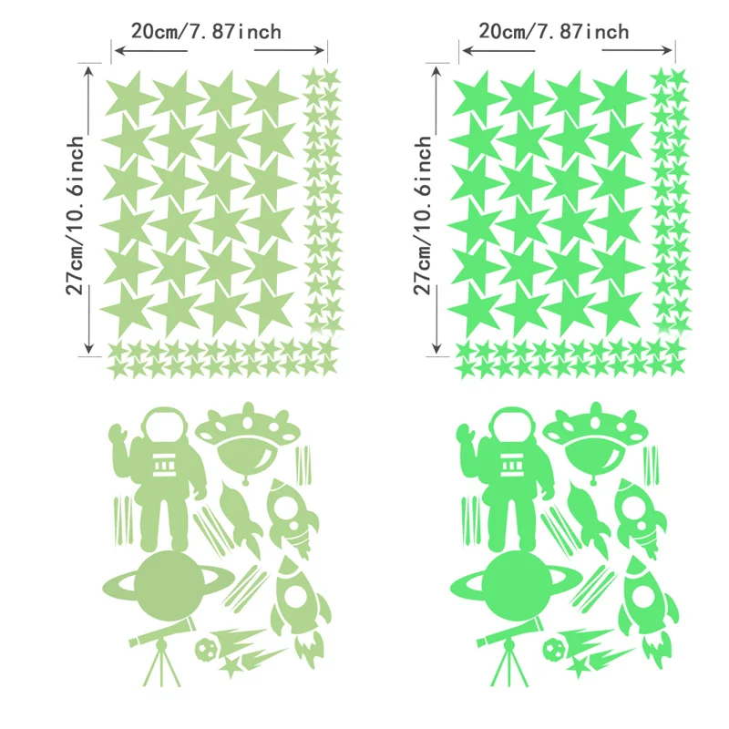 Светящиеся в темноте звезды для потолка, светящиеся наклейки на стену космического корабля для детей, украшение комнаты для мальчиков и девочек, светящиеся метеори