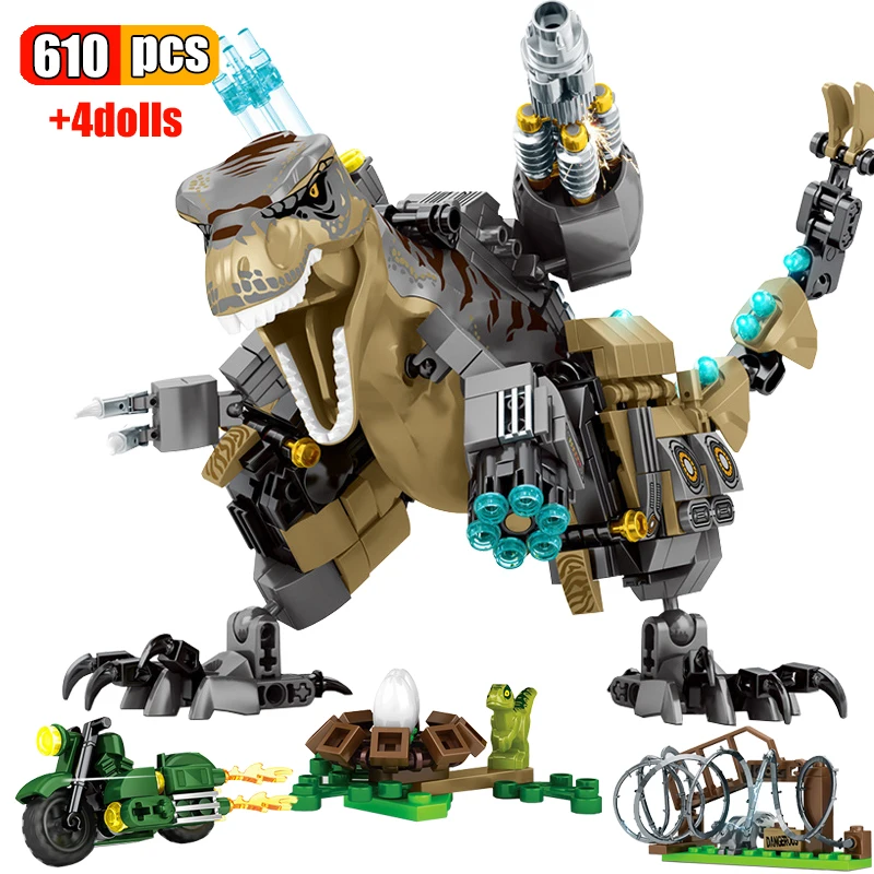

610Pcs Mechanical Tyrannosaurus Rex Ideas Building Blocks Jurassic Dinosaur World Chase Weapon Figures Bricks Toys For Children