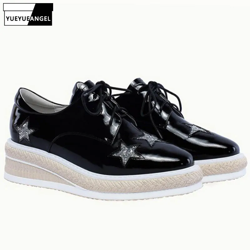 

Pumps Spring New Women Shoes Genuine Leather Thick Platform Wedge Shoes Designer British Square Toe Real Leather Footwear