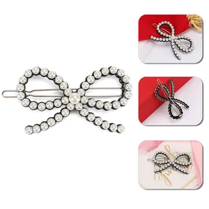 Элегантный жемчужный бант заколка для волос корейский жемчуг украшенный бантом для женщин аксессуары для волос, ацетатная жемчужная заколка для волос