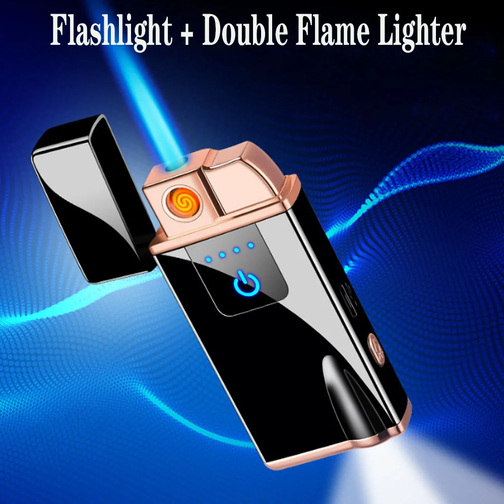 

Windproof Electric USB Lighter Metal Survival Torch Turbo Gas Lighters Touch Induction Rechargeable Lighter Gadgets for Men