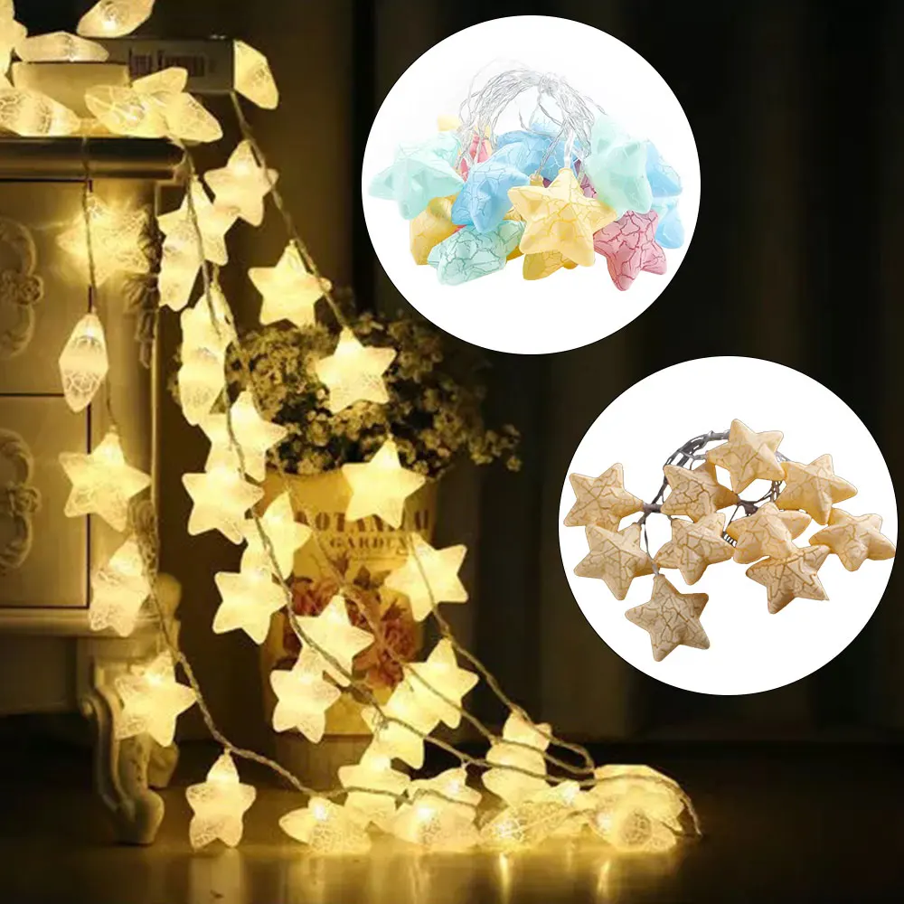 

1.5M 10LED Crack Star Fairy Lamp Christmas Tree Light String Twinkle Garlands Home Decor Party Decor Christmas Decorations 2022