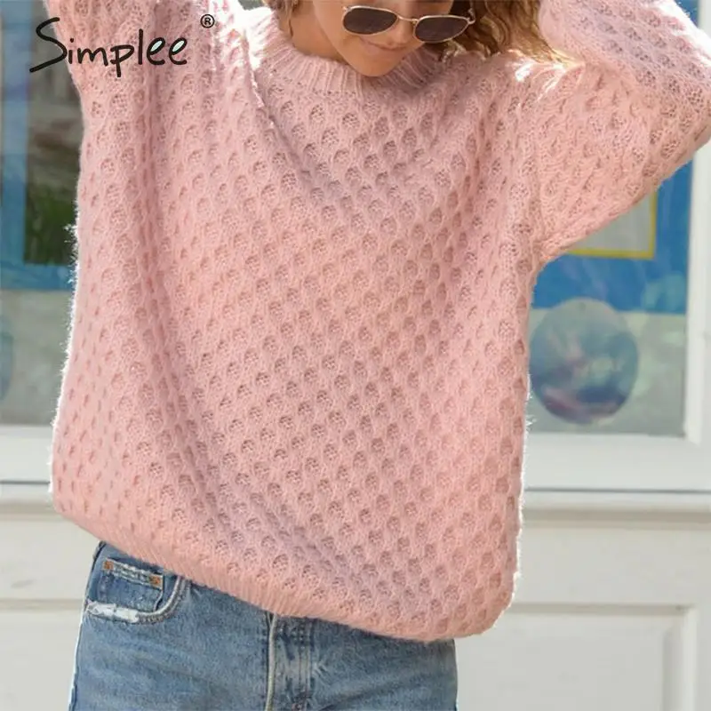 Женский пуловер с круглым вырезом Simplee повседневный вязаный свитер длинными