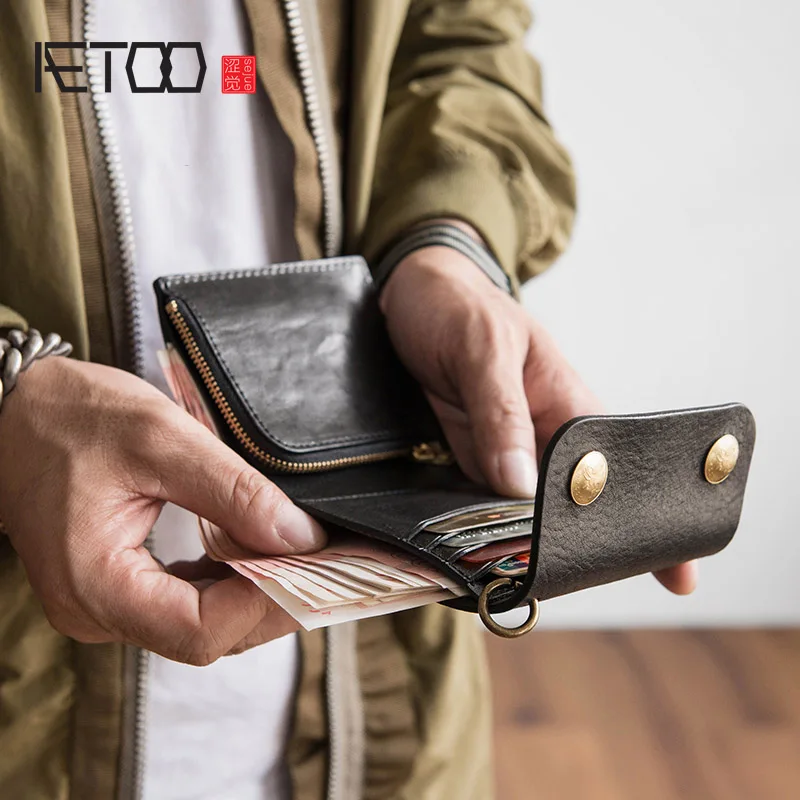 

Короткий кошелек AETOO из дубленой кожи для мужчин, простой бумажник в стиле ретро, модный Бумажник Для водительских прав