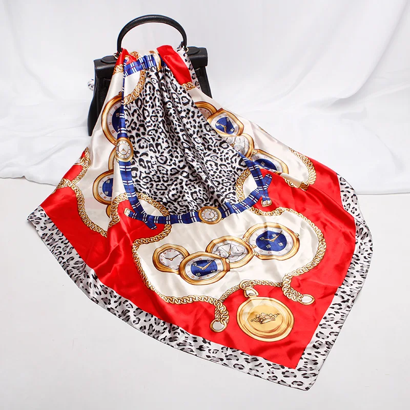 Модный Шелковый сатиновый шарф для женщин с принтом хиджаба шарфы 90*90 см