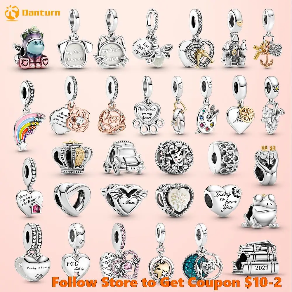 

2021 New 925 Sterling Silver Bead Family Mum Love Heart Mother charms fit Original Pandora Bracelets Women Jewelry Mother Gift
