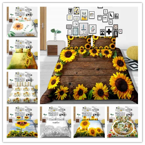 Комплект постельного белья из 100% полиэстера с 3D принтом подсолнуха|Комплекты
