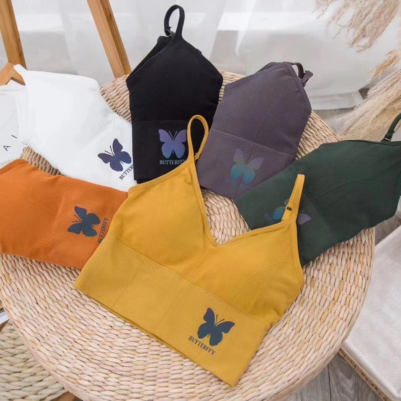 

Женский сексуальный спортивный дышащий бюстгальтер удобные регулируемые лямки нижнее белье с принтом в виде бабочек однотонные Цвет бюстг...