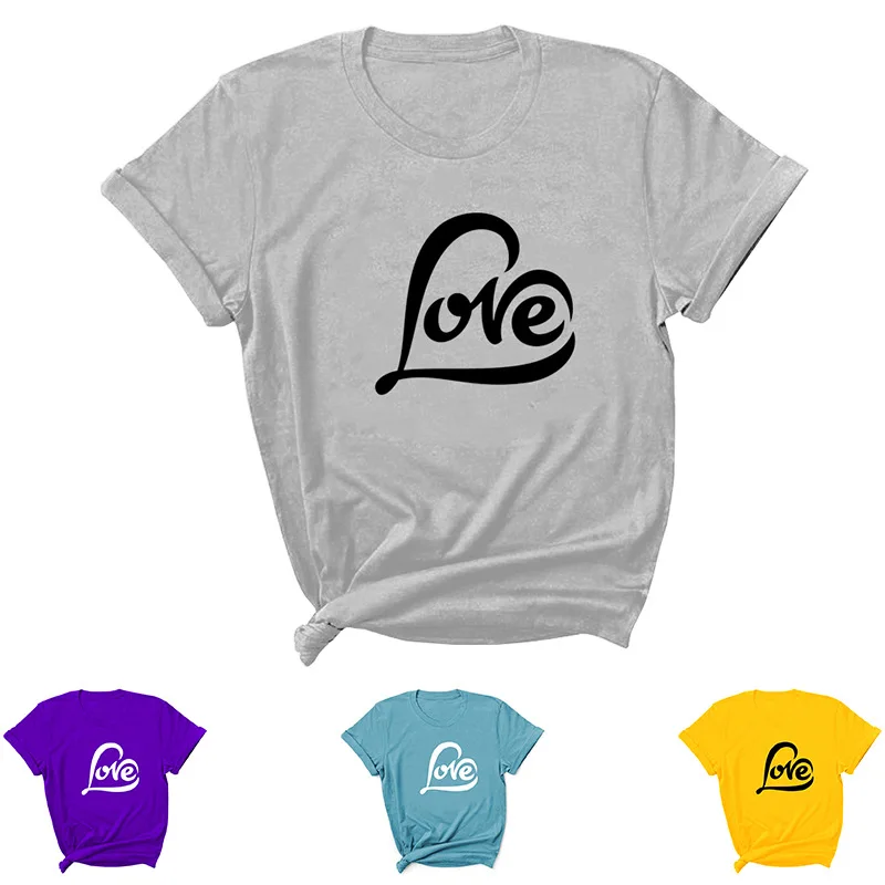 

Love Letter Print Women T Shirt Short Sleeve O Neck Loose Women Tshirt Ladies Tee Shirt Tops Clothes Camisetas Mujer