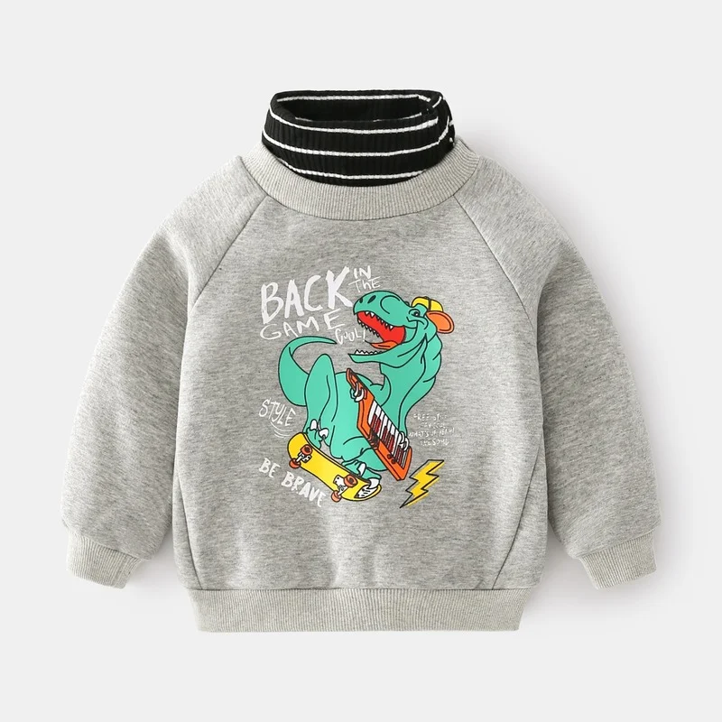 

Baby Boy Turtleneck Pullover Long Sleeve Dinosaur Print Winter Sweatshirt 2021 Children's Fall Clothes Cartoon Kids Clothing