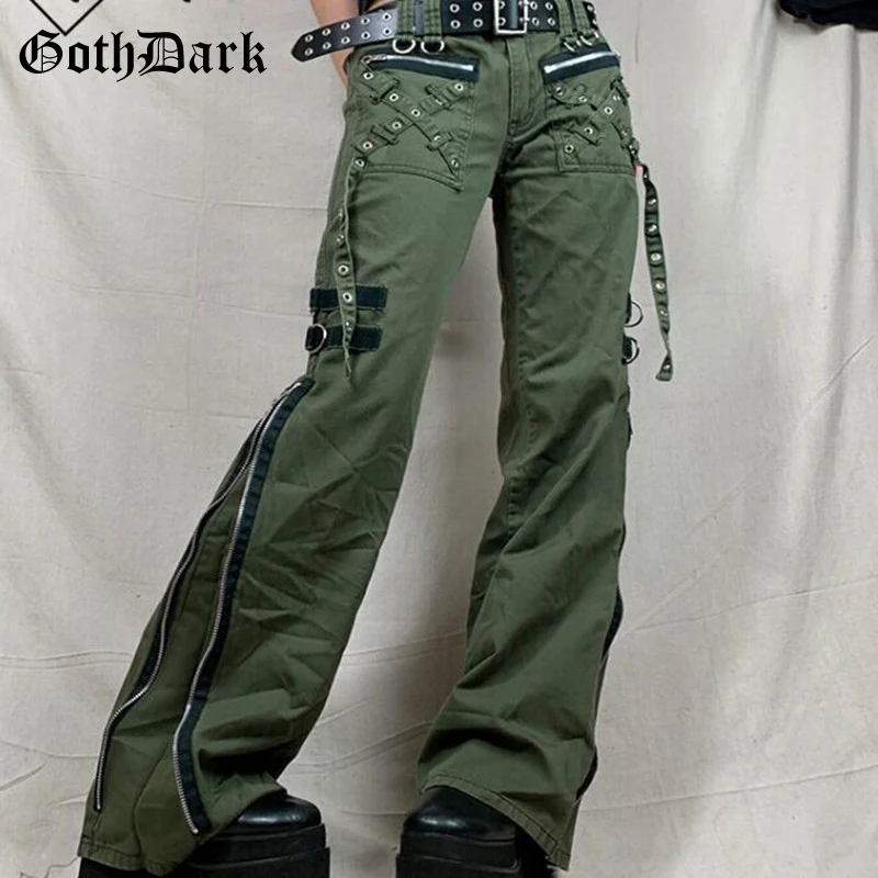 

Goth Dark Punk Y2k Grunge Fashion Women Electro Pants Gothic High Waist Patchwork Wide Leg Cargo Trousers Zipper Fall Streetwear