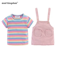 mudkingdom summer toddler girls outfits rainbow stripe tee and chino jumper skirt set for baby girl cute clothes suit pink