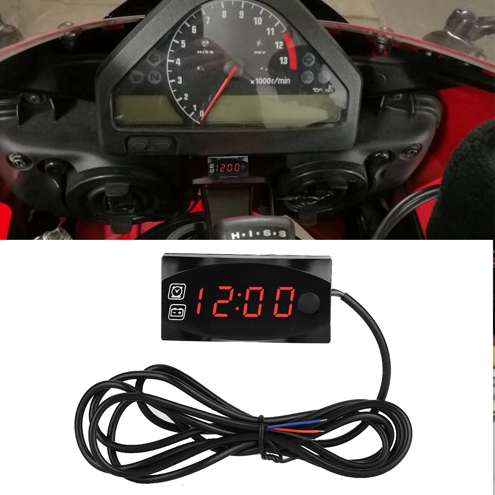 Вольтметр 2 в 1 светодиодный для мотоцикла с большим электронным дисплеем