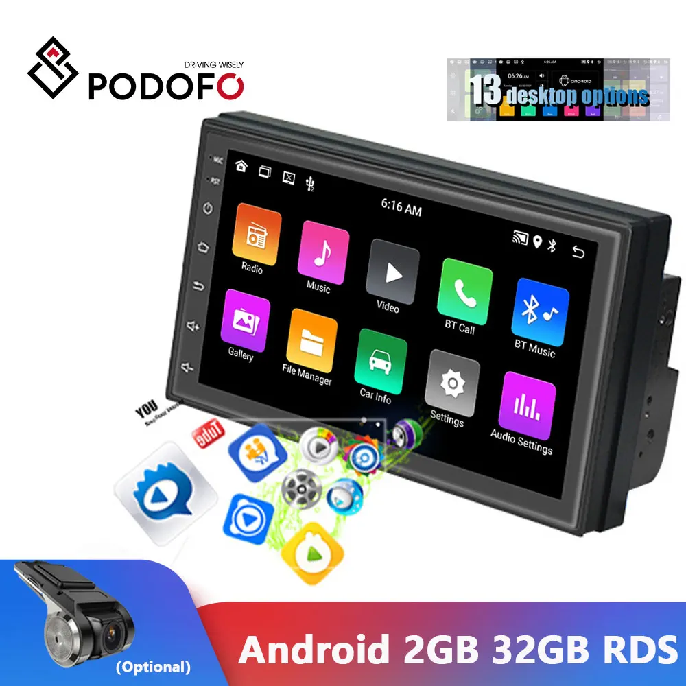 Автомагнитола Podofo мультимедийная система на Android 2 Гб ОЗУ с GPS RDS Навигатором для