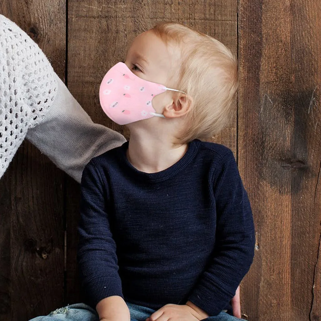 Детская маска одноразовая для лица милая с ушками мальчиков и девочек 5 шт. ткань