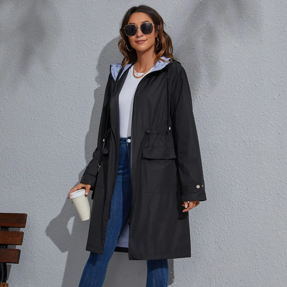 

Women's Rainwear Suit Women’s Rain Jacket Lightweight Hooded Rain Coats Drawstring Waist Long Waterproof Windbreaker Belle Poque