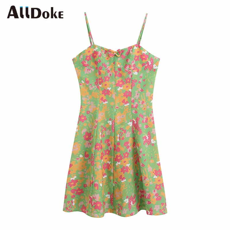 Женское винтажное короткое платье ALLDOKE зеленое ТРАПЕЦИЕВИДНОЕ ПЛАТЬЕ с