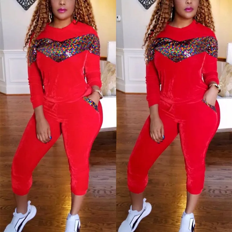 Женский Повседневный костюм с блестками толстые топы и брюки теплая одежда на